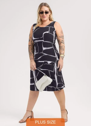Habana - Vestido Curto Plus Size em Viscose Preto - HABANA