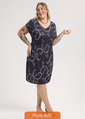 Habana - Vestido Curto Plus Size em Viscose Preto - HABANA