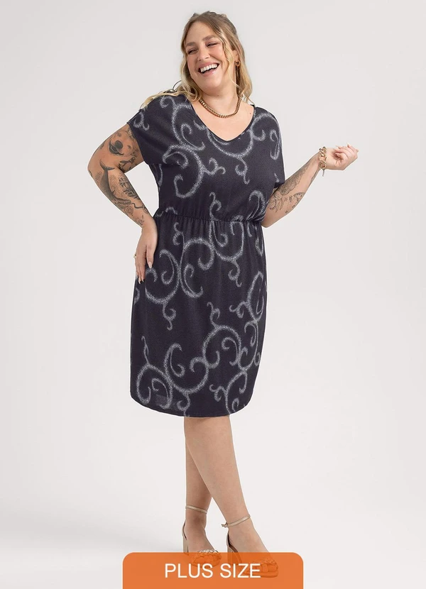 Habana - Vestido Curto Plus Size em Viscose Preto