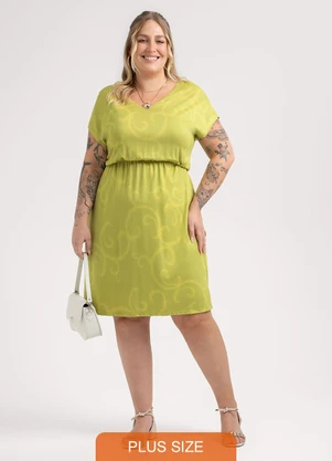 Habana - Vestido Curto Plus Size em Viscose Verde - HABANA