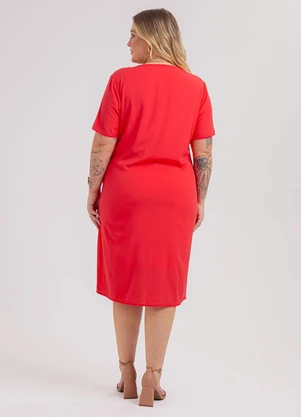 Habana - Vestido Curto Plus Size em Viscose Vermelho - HABANA