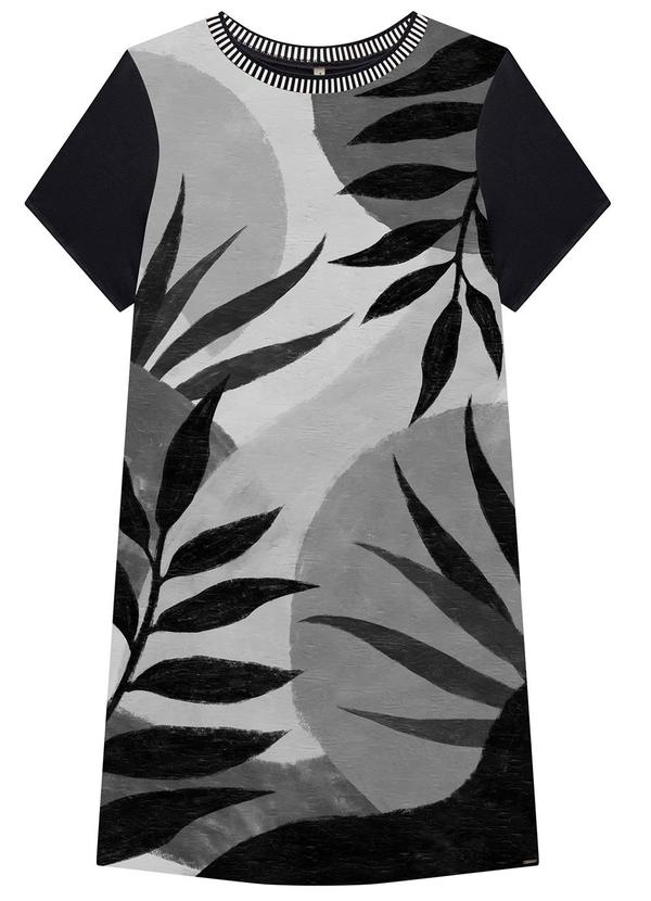 Lunender Mais Mulher - Vestido Curto Plus Size Estampado com Retilínea Preto