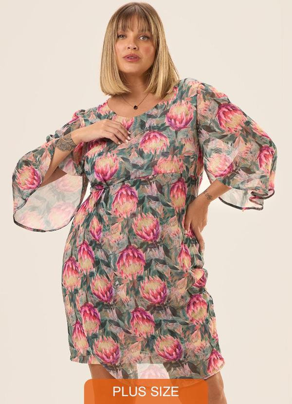 Cess - Vestido Curto Plus Size Tule Estampado