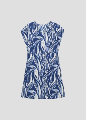 Cereja Rosa - Vestido Curto Plus Size Viscose Estampada Azul - CEREJA ROSA