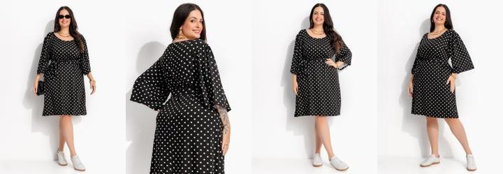 Vestido Curto Po� Preto em Malha de Viscose com Elastano