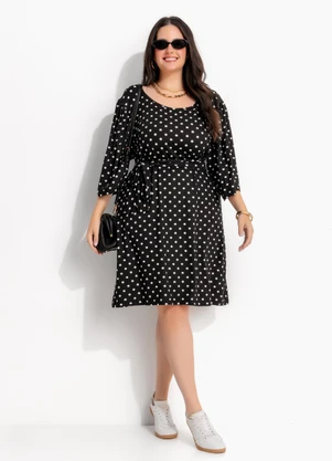 Marguerite - Vestido Curto Poá Preto em Malha de Viscose com Elastano - MARGUERITE