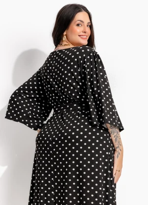 Marguerite - Vestido Curto Poá Preto em Malha de Viscose com Elastano - MARGUERITE