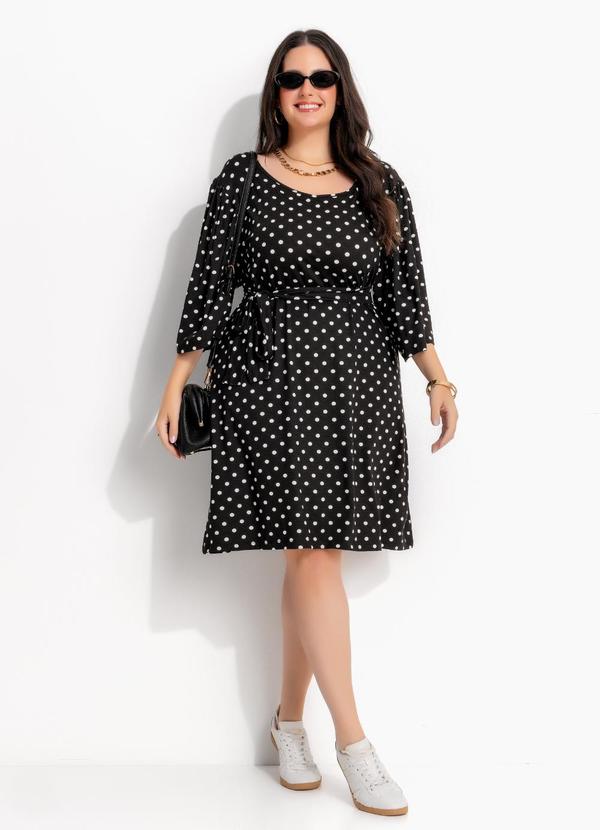 Vestido Curto Po� Preto em Malha de Viscose com Elastano