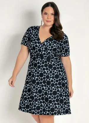 Marguerite - Vestido Curto Poá Transpassado Plus Size - MARGUERITE
