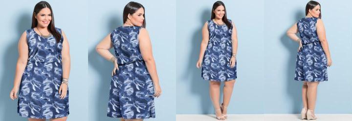 Vestido Curto sem Mangas Jeans Plus Size