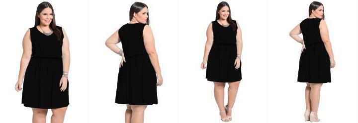 Vestido Curto sem Mangas Preto Plus Size