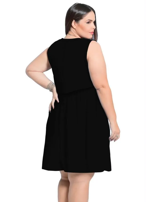 Marguerite - Vestido Curto sem Mangas Preto Plus Size 2