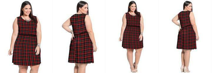 Vestido Curto sem Mangas Xadrez Plus Size