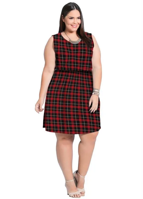 Marguerite - Vestido Curto sem Mangas Xadrez Plus Size 3