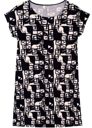 Malwee - Vestido Curto Tropical em Malha PlusPreto - MALWEE