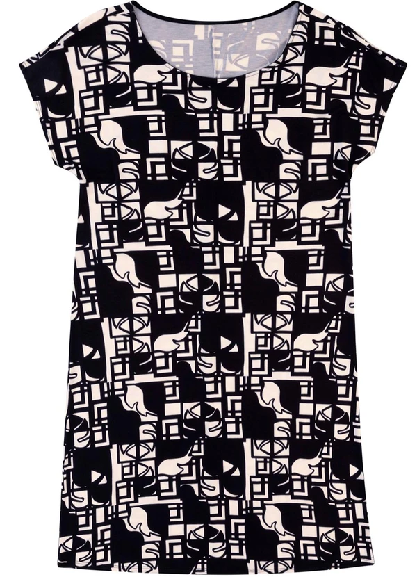 Malwee - Vestido Curto Tropical em Malha PlusPreto