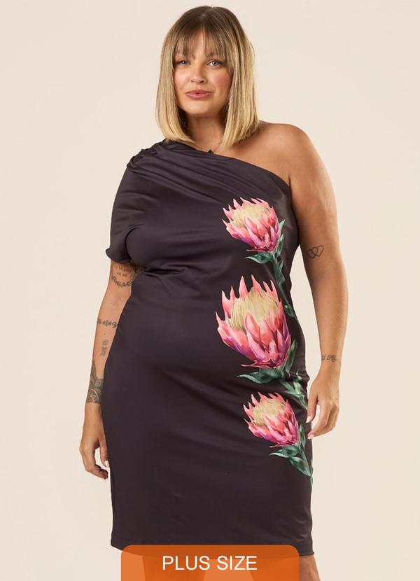 Cess - Vestido Curto um Ombro Malha Lisa Estampado 6