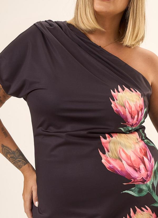 Cess - Vestido Curto um Ombro Malha Lisa Estampado 4