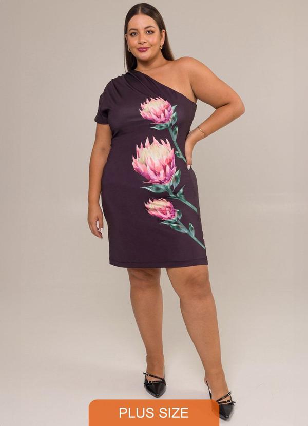 Cess - Vestido Curto um Ombro Malha Lisa Estampado 3