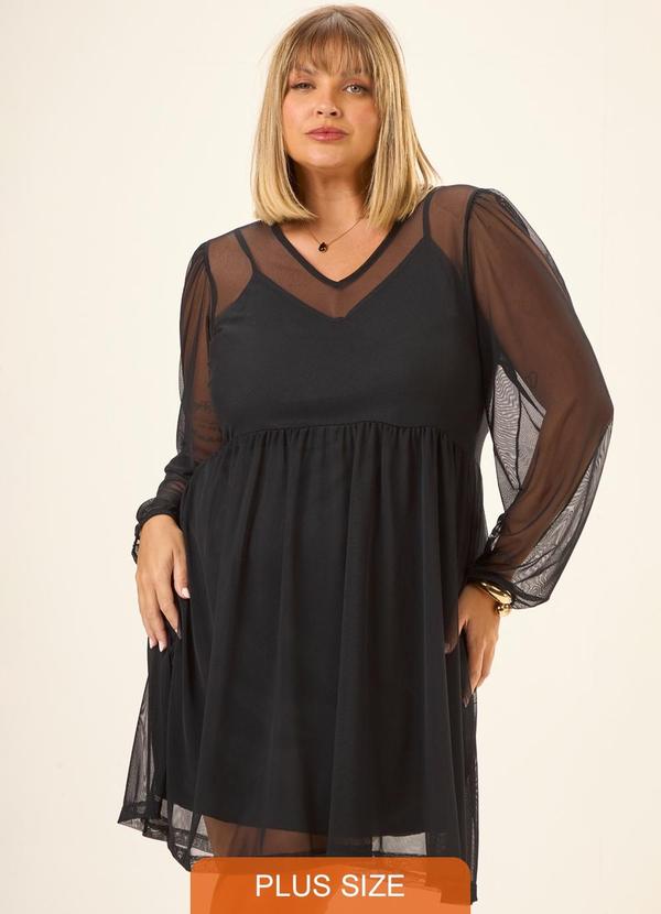 Cess - Vestido Curto Vinci em Tule com Forro Preto