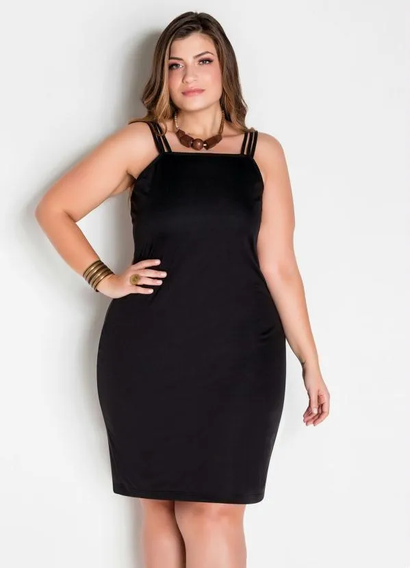 Marguerite - Vestido de Alças Preto Plus Size