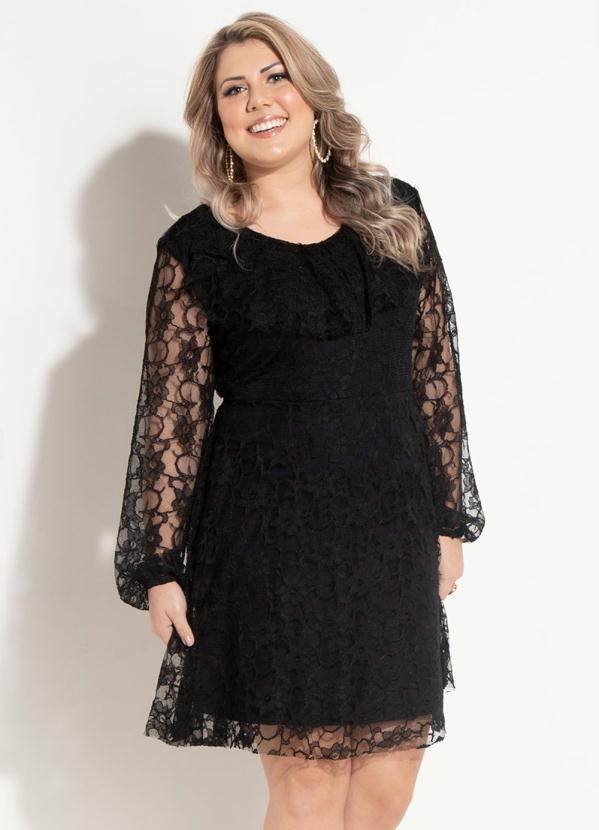 Quintess - Vestido de Renda Preto Quintess Plus Size