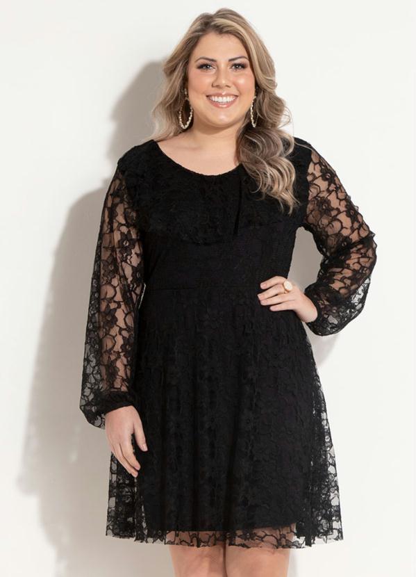 Vestido Plus Size Vestido Preto Curto De Renda Plus Size Vestido
