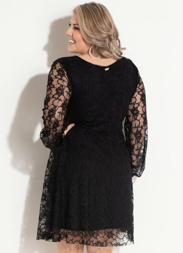 Quintess - Vestido de Renda Preto Quintess Plus Size 3