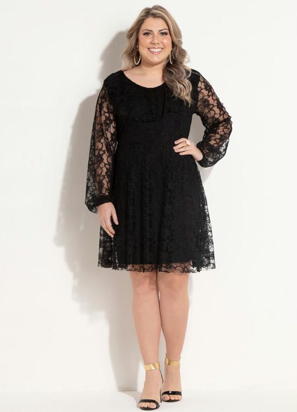 Quintess - Vestido de Renda Preto Quintess Plus Size 4