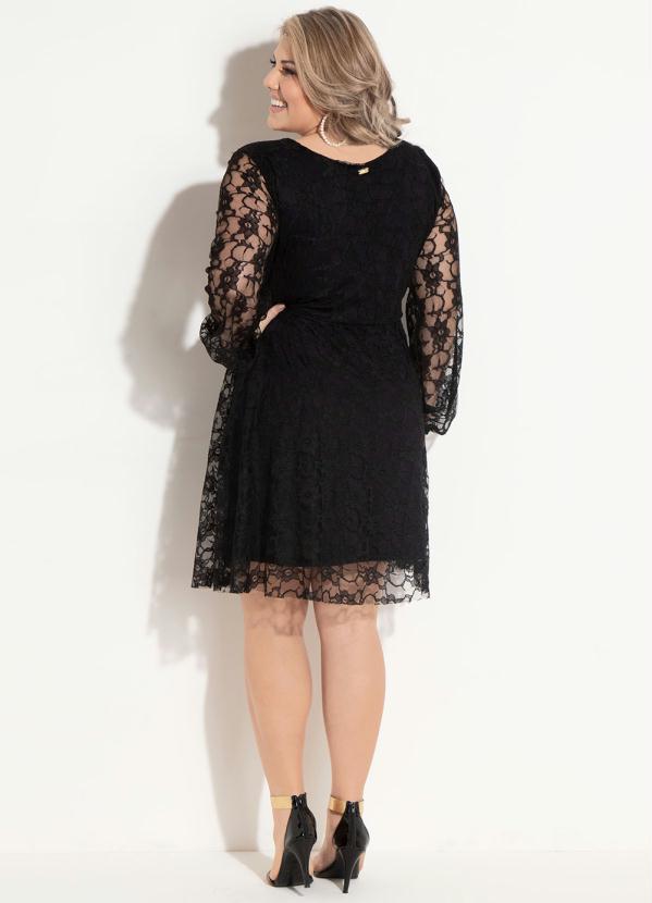 Quintess - Vestido de Renda Preto Quintess Plus Size 5