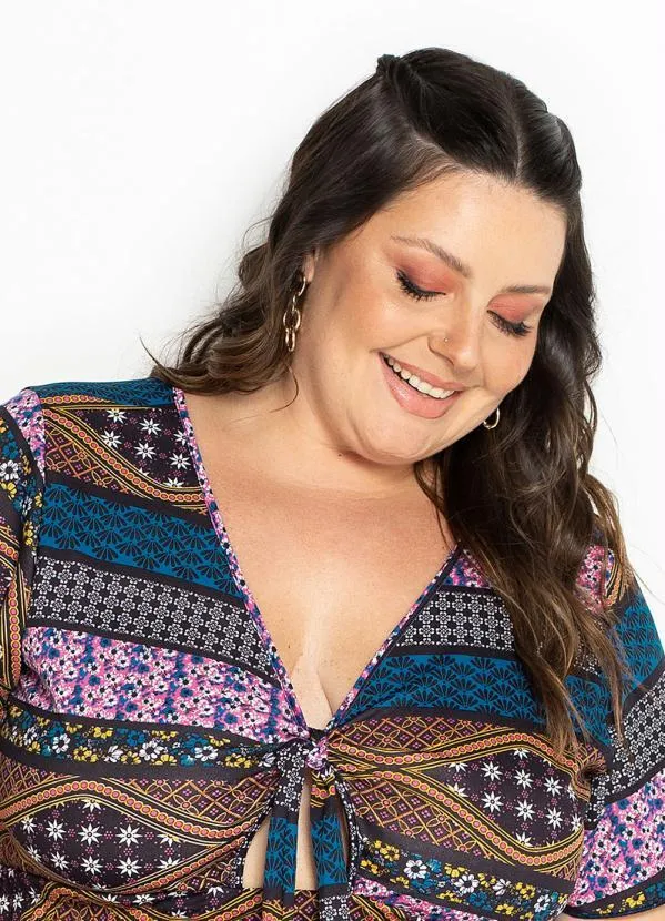 Marguerite - Vestido Étnico Azul com Amarração Plus Size 3