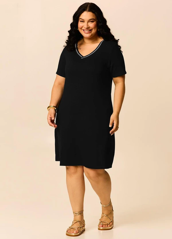 Malwee - Vestido Evasê em Moletinho Preto