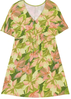 Malwee - Vestido Evasê Tropical com Amarração PlusVerde - MALWEE