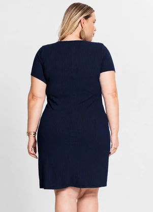Rovitex - Vestido Feminino em Ribana Plus Size Azul - ROVITEX