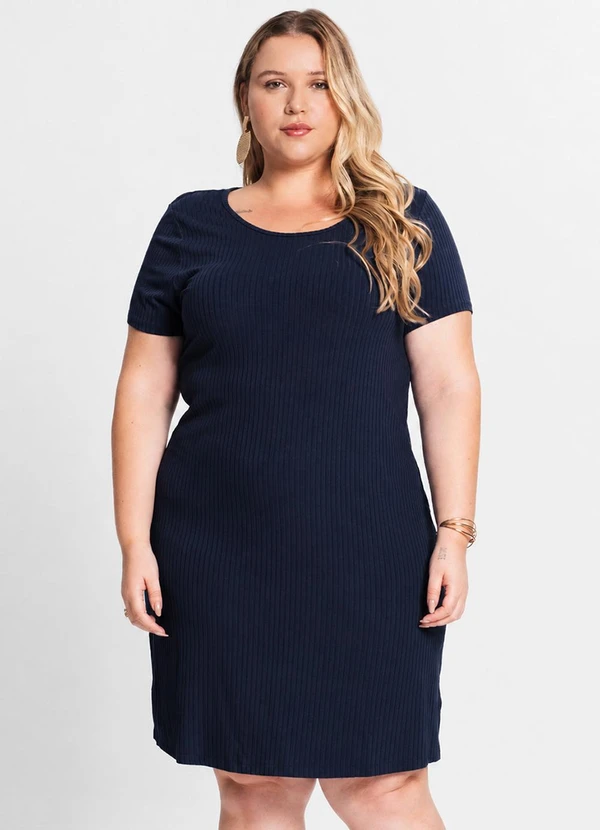 Rovitex - Vestido Feminino em Ribana Plus Size Azul
