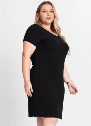Rovitex - Vestido Feminino em Ribana Plus Size Preto - ROVITEX