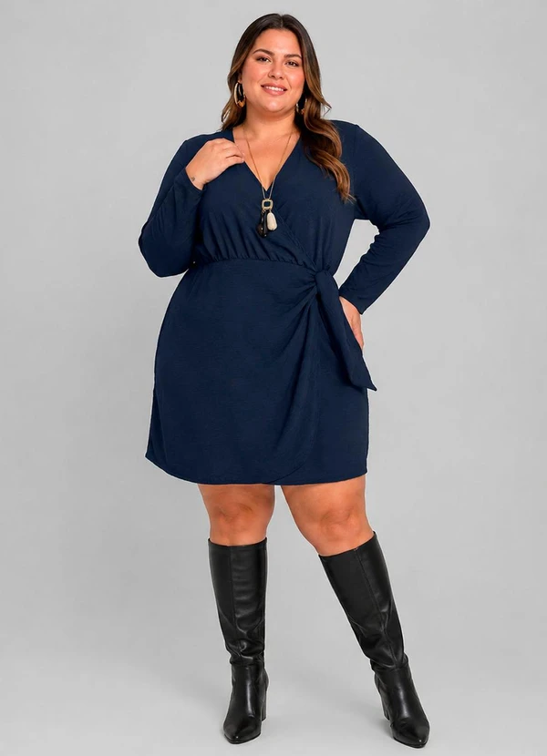 Dianna - Vestido Feminino Manga Longa Curto Azul