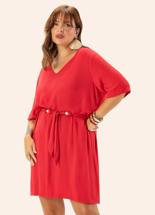 Secret Glam - Vestido Feminino Plus Curto Decote V Laranja