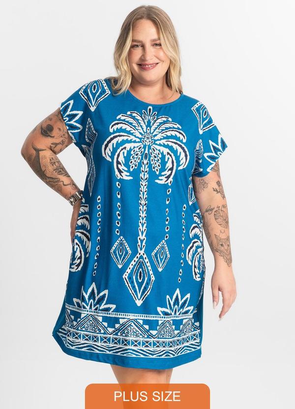 Secret Glam - Vestido Feminino Plus Size Estampado Azul