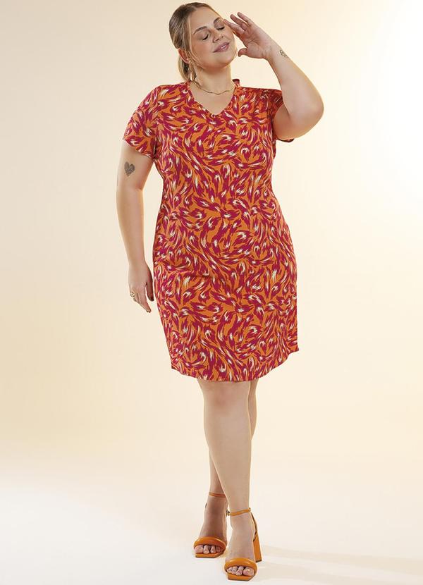 Habana - Vestido Feminino Plus Size Estampado Laranja 2