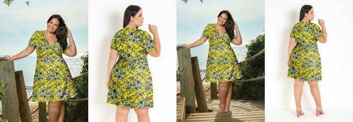 Vestido Floral Amarelo Transpassado Plus Size