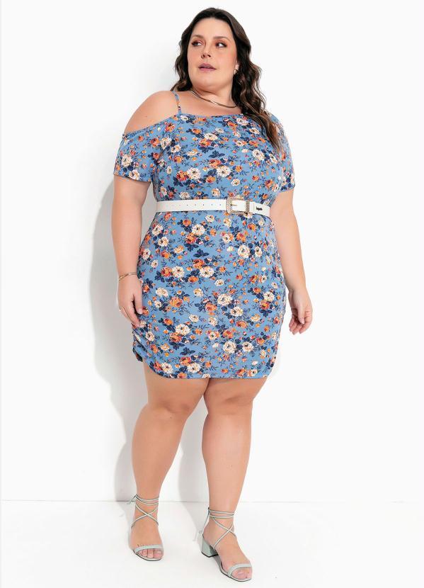 Vestido (Floral Azul) Assimtrico Plus Size