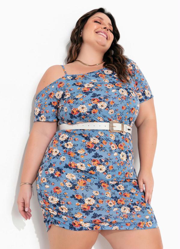 Outlet - Vestido Floral Azul Assimétrico Plus Size 2