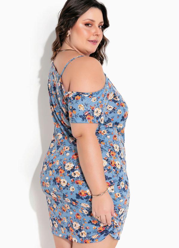 Outlet - Vestido Floral Azul Assimétrico Plus Size 3