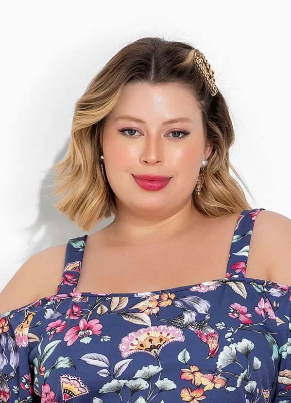 Marguerite - Vestido Floral Azul com Alças e Mangas Plus Size 3