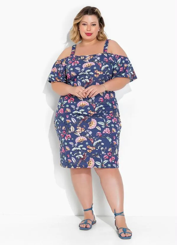Marguerite - Vestido Floral Azul com Alças e Mangas Plus Size 4