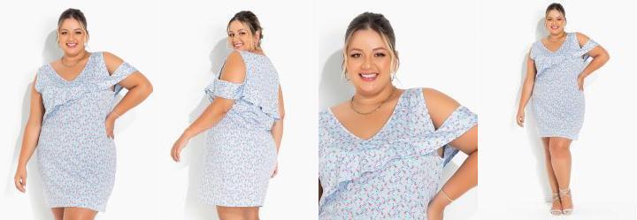 Vestido Floral Azul com Babadinho Plus Size