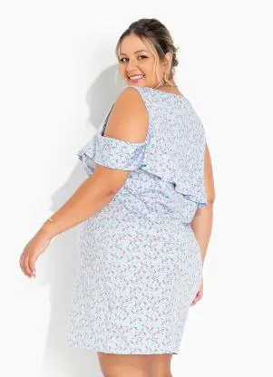 Marguerite - Vestido Floral Azul com Babadinho Plus Size - MARGUERITE