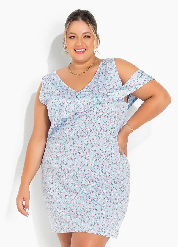 Marguerite - Vestido Floral Azul com Babadinho Plus Size