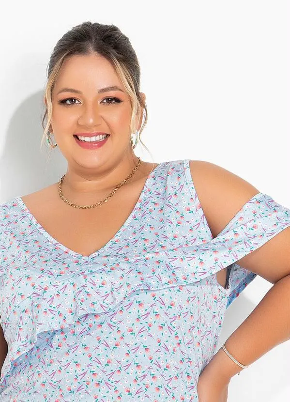 Marguerite - Vestido Floral Azul com Babadinho Plus Size 3